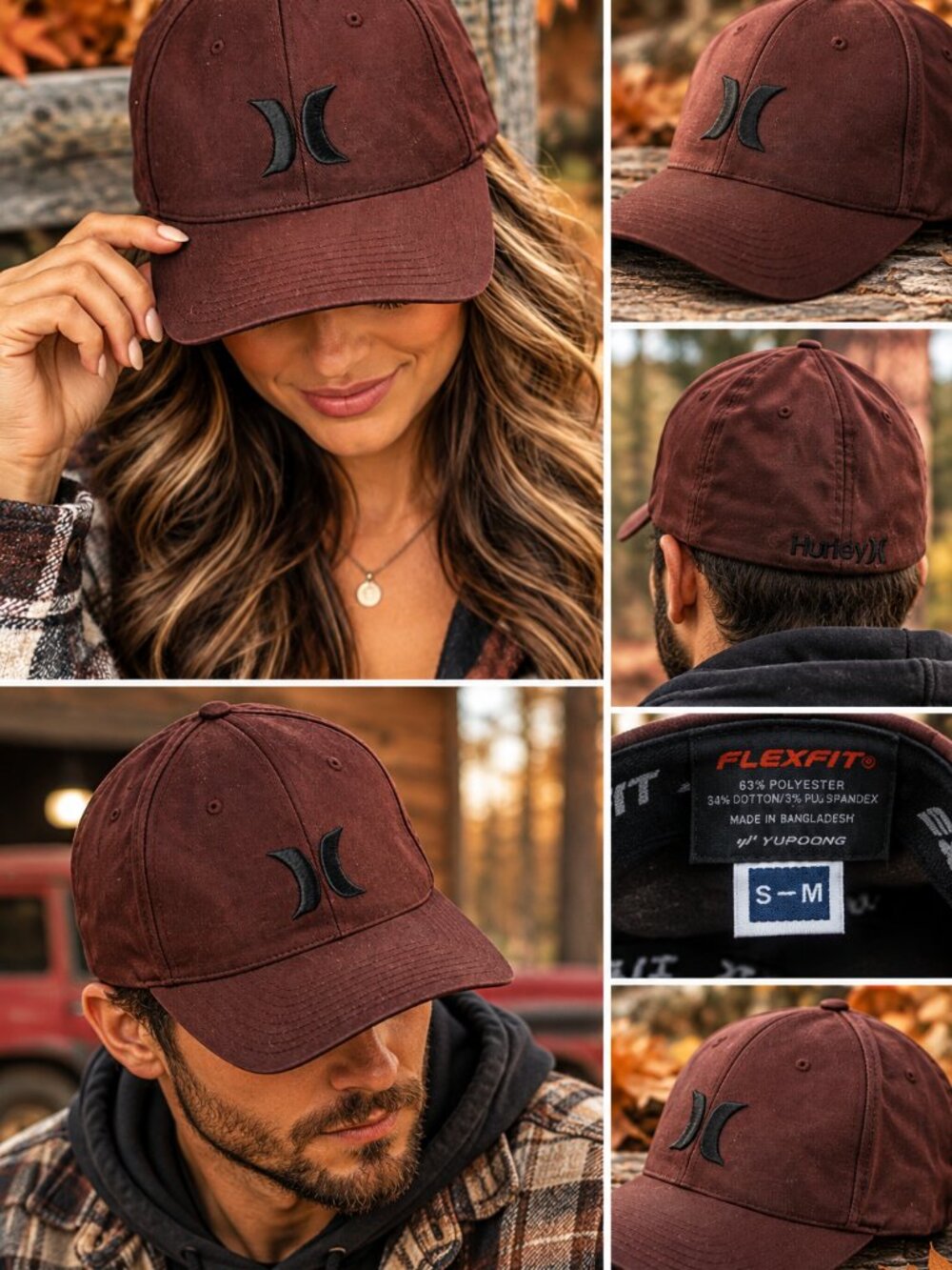Hurley Flexfit Hat S/M Maroon Burgundy Black Logo Fitted Baseball Cap